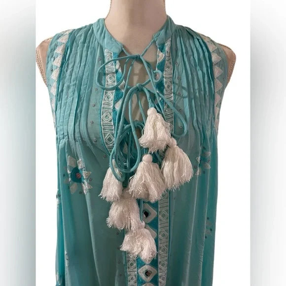 Pranella bohemianTurquoise Sleeveless Dress with Tassels Size SM/MED - Picture 2 of 7